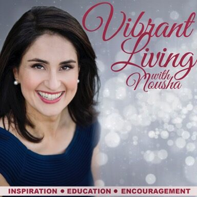 Vibrant living with nousha poster with an image of a lady